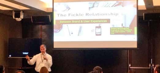 Robert Schumacher, Executive Vice-President of User Experience at GfK outlines his talk entitled “The Fickle Relationship Between Brand and User Experience.”