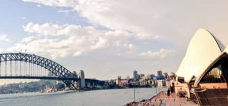 Photo of the Sydney`s iconic Opera House and Harbour Bridge.