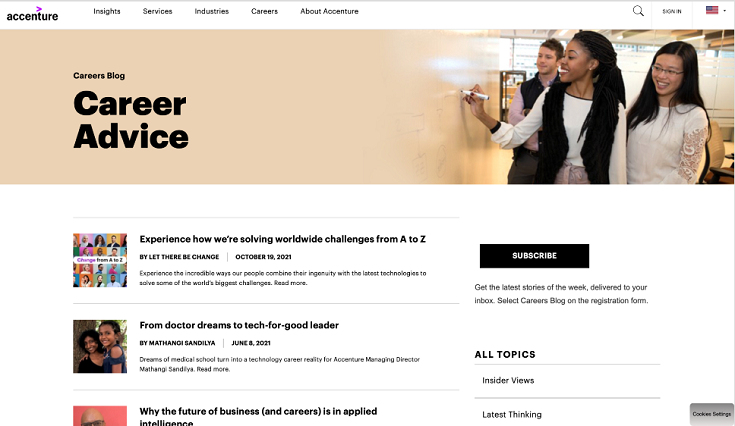 Screen capture of Accenture's Career Blog