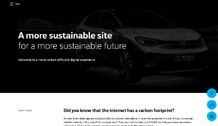 Screen capture of Volkswagen Canada sustainable site