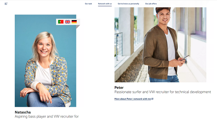 Screen capture of Volkswagen AG's meet our recruiters page