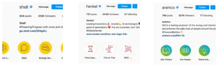 Shell、Henkel、AramcoのInstagramアカウント