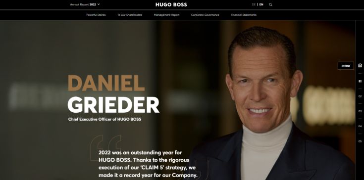 Hugo Bossのデジタル年次報告書のサイト