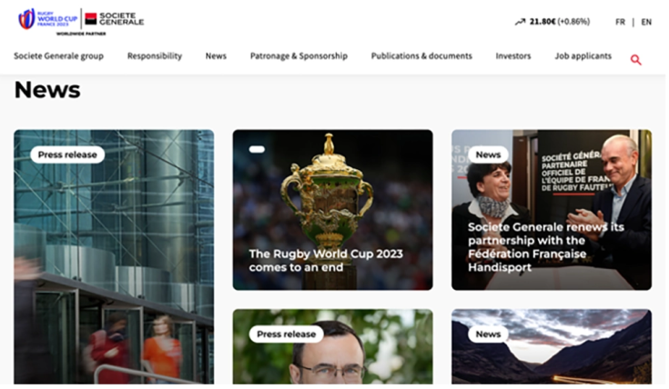 Société Généraleのホームページのスクリーンショット
