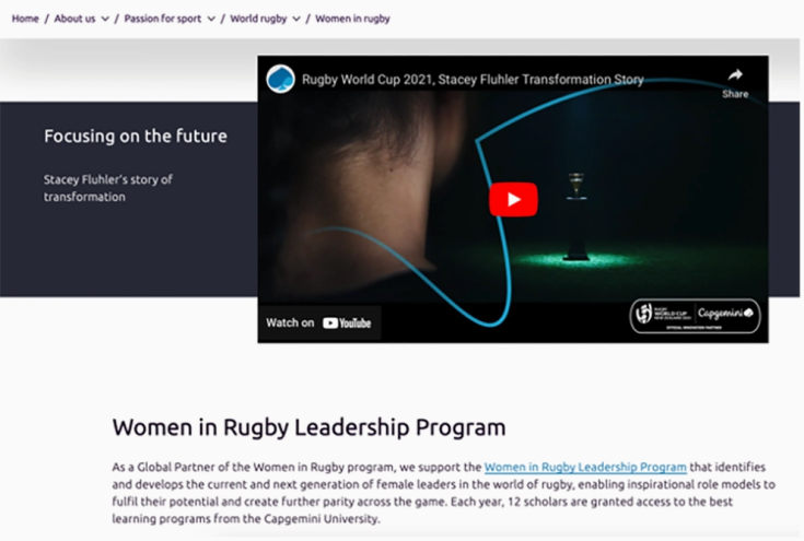 Capgeminiの 「Women in Rugby」ページのスクリーンショット