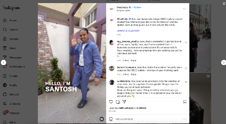 HSBCの「Life at HSBC」の公式Instagramアカウントでは、従業員とそのリアルな働き方にスポットを当てています