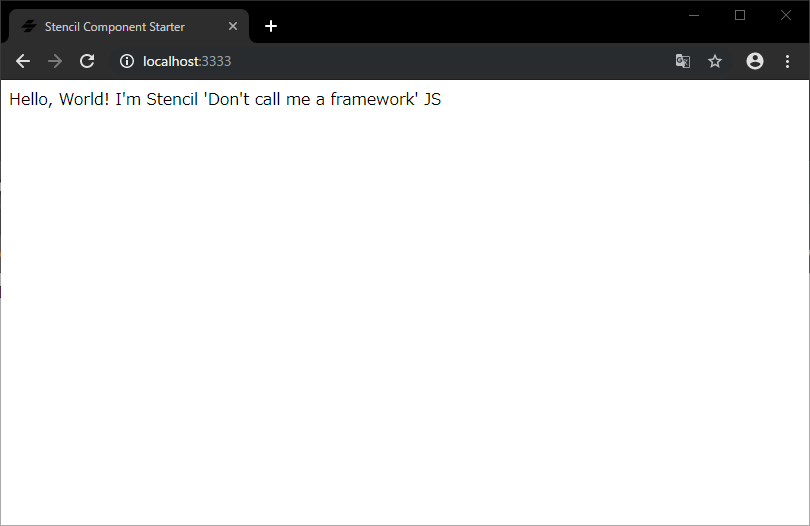 Stencil Component Starterを立ち上げたのちにブラウザでローカルサーバーにアクセスした際のキャプチャ