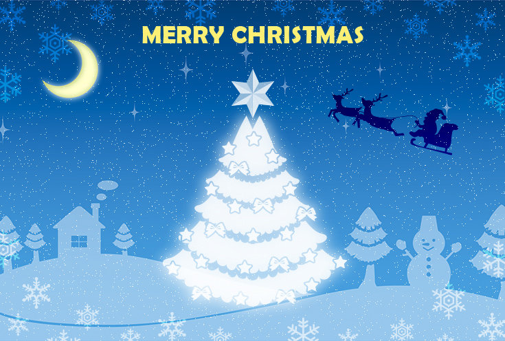 焼き込みで背景を暗く、覆い焼きで月を明るくしたクリスマスカード