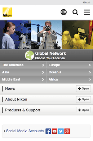 ニコンのモバイル向けサイト