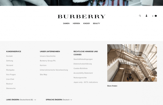 Burberryのドイツ向けWebサイト