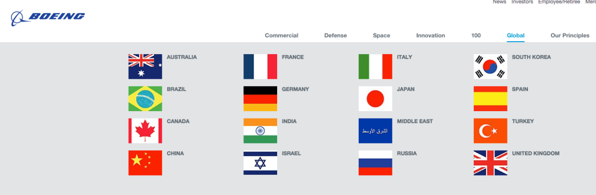 Boeingのサイトのグローバルゲートウェイ