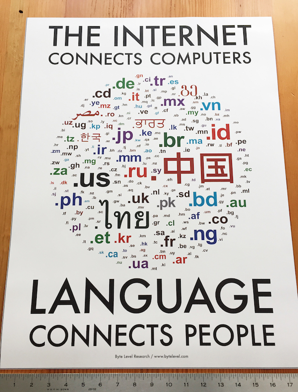 印刷で不具合の生じた「言語が人々をつなぐ」ポスター