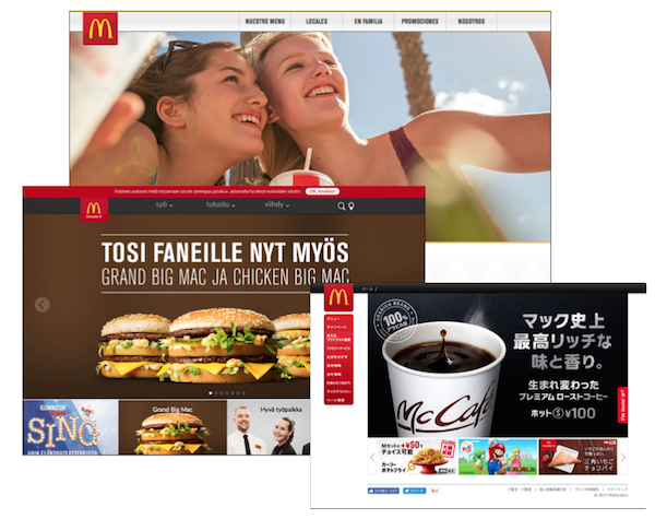 McDonald'sの3つの異なるサイトのページ比較