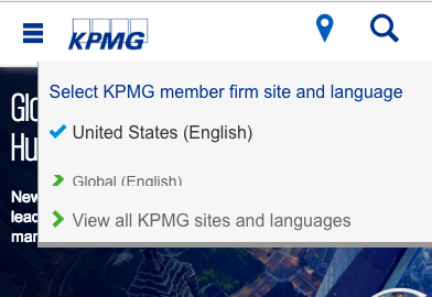 モバイルデバイスで表示したKPMGのWebサイトのグローバルゲートウェイ