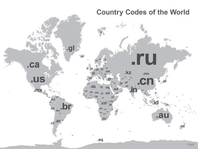 新たに制作した国別コードの世界地図。カラーはモノクロ。