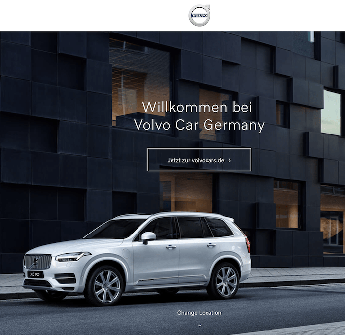 リニューアルされたVolvoのサイト。ドイツ語で書かれた挨拶文が書かれている。