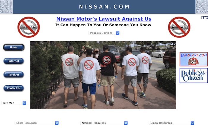 nissan.comの画面キャプチャ。Nissanへの苦言をアピールするサイトになっている。