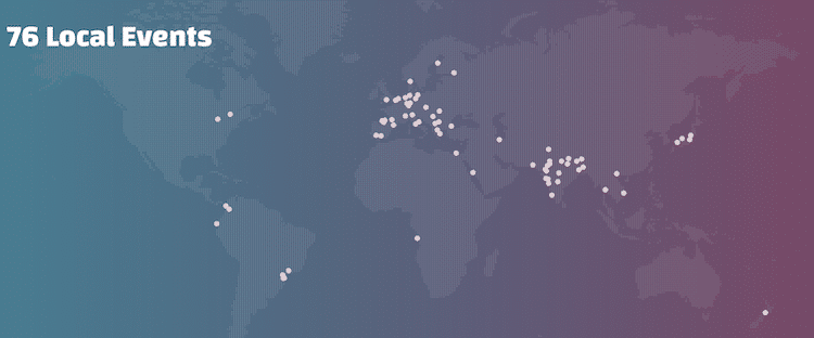イベント開催地をあらわした世界地図。各地で76のイベントが開催。