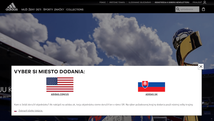 Adidas SlovakiaのWebサイト
