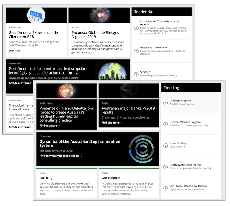 Deloitteのスペイン向けサイトとオーストラリア向けサイト