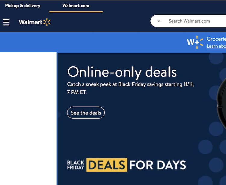 Walmartのサイトのスクリーンショット