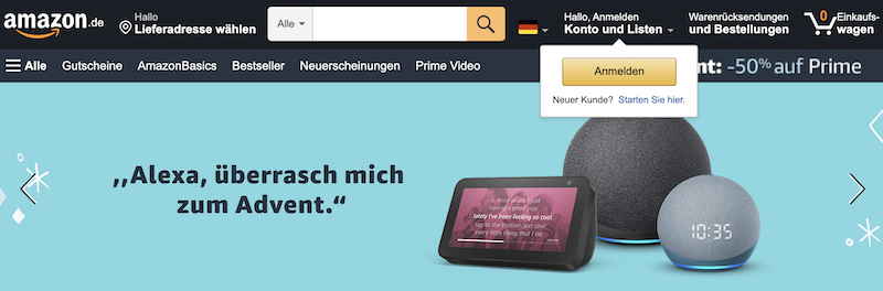 ドイツ向けのAmazonのWebサイトの画面キャプチャ