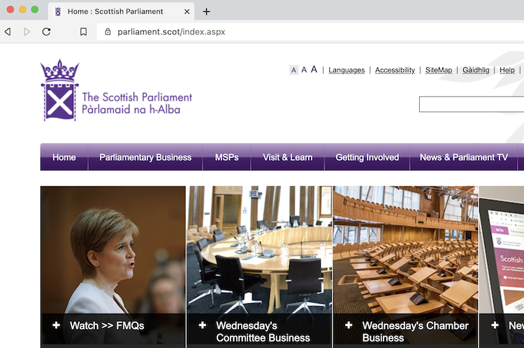 スコットランド議会のサイトの画面キャプチャ
