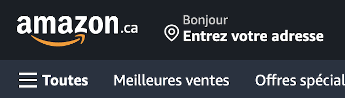 amazonのカナダ向けのサイトのヘッダー部分