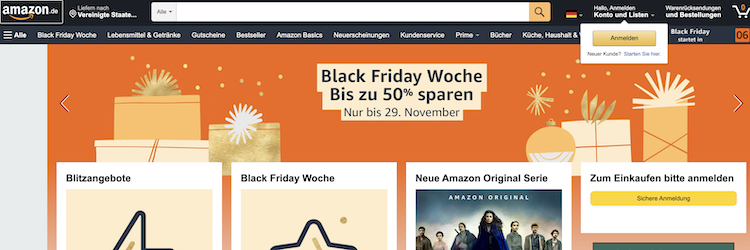 Amazonのドイツ向けの画面キャプチャ