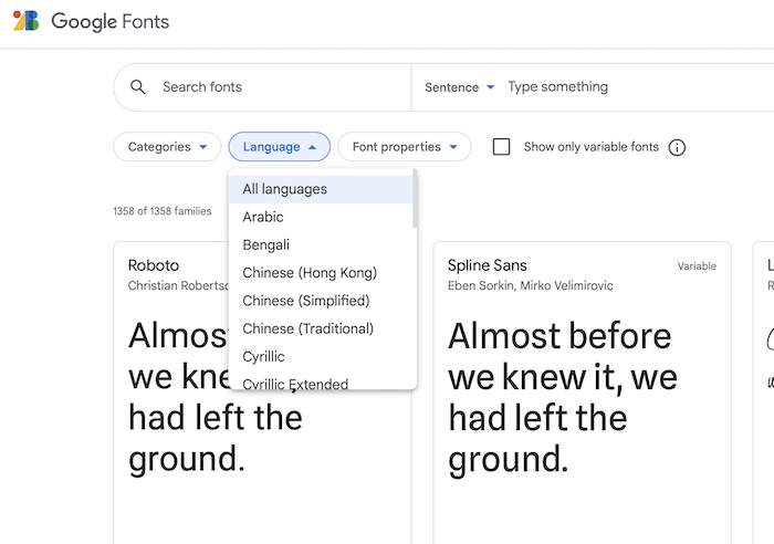 Google Fontsのページ