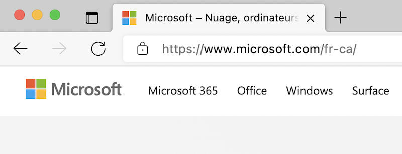 Microsoftのサイト。URLはhttps://www.microsoft.com/fr-ca/