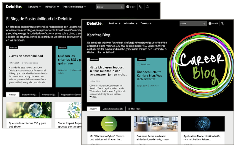 Deloitteのスペイン向けBlog（左）とドイツ向けBlog（右）