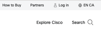 Ciscoのサイトにあるグローバルゲートウェイ。地球儀アイコンの横には言語コードをあらわす「EN」と、国コードをあらわす「CA」の2つのラベルが併記されている。