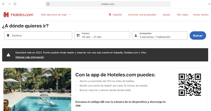 Hotels.comのサイトのスクリーンショット