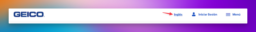 スペイン語版のGEICOのホームページのヘッダー部分。英語版へのリンクラベルの表記が、EnglishではなくInglésとなっている。