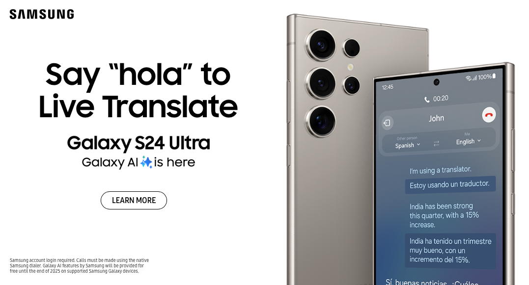 Samsungがスマートフォンのページ上でLive Translateを宣伝している箇所
