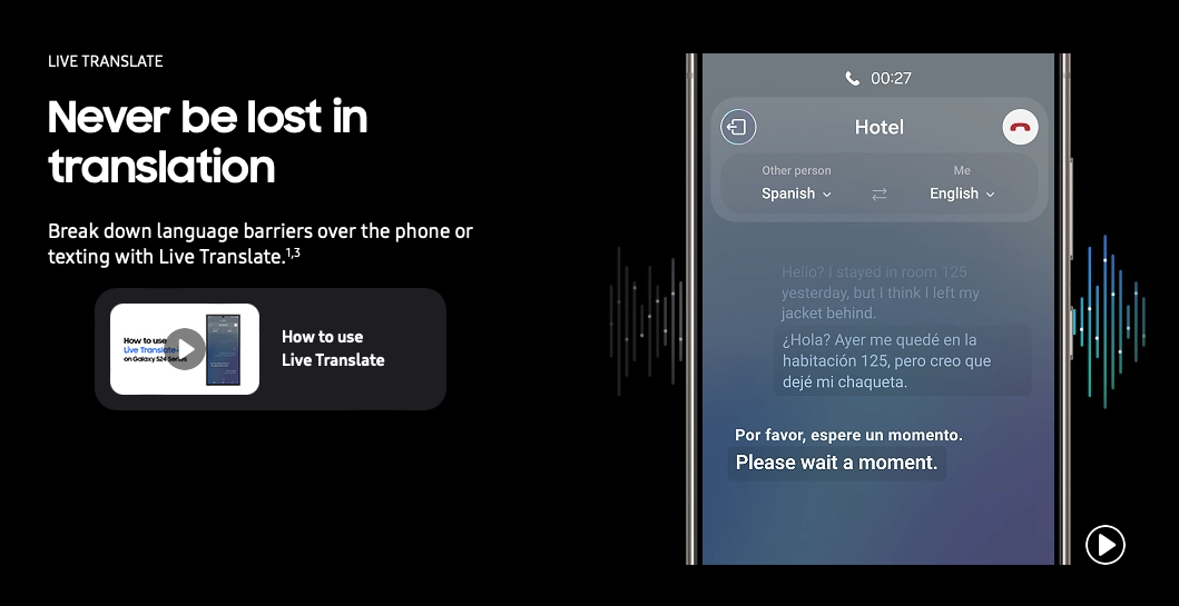 SamsungがWebサイト上でLive Translateの機能を紹介しているページ