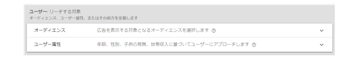 ターゲットはオーディエンスやユーザー属性から指定できます