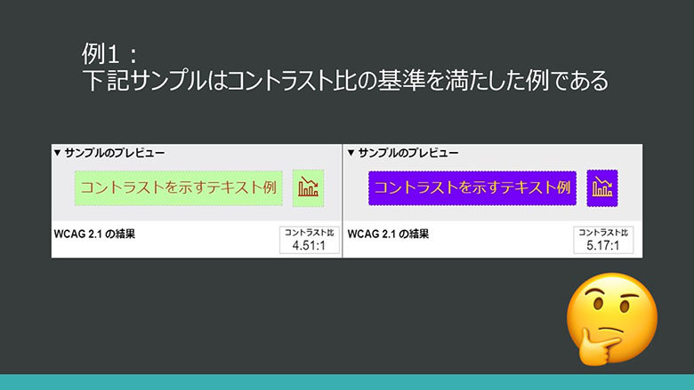 コントラスト比の達成基準を満たした配色のサンプルのスクリーンショット