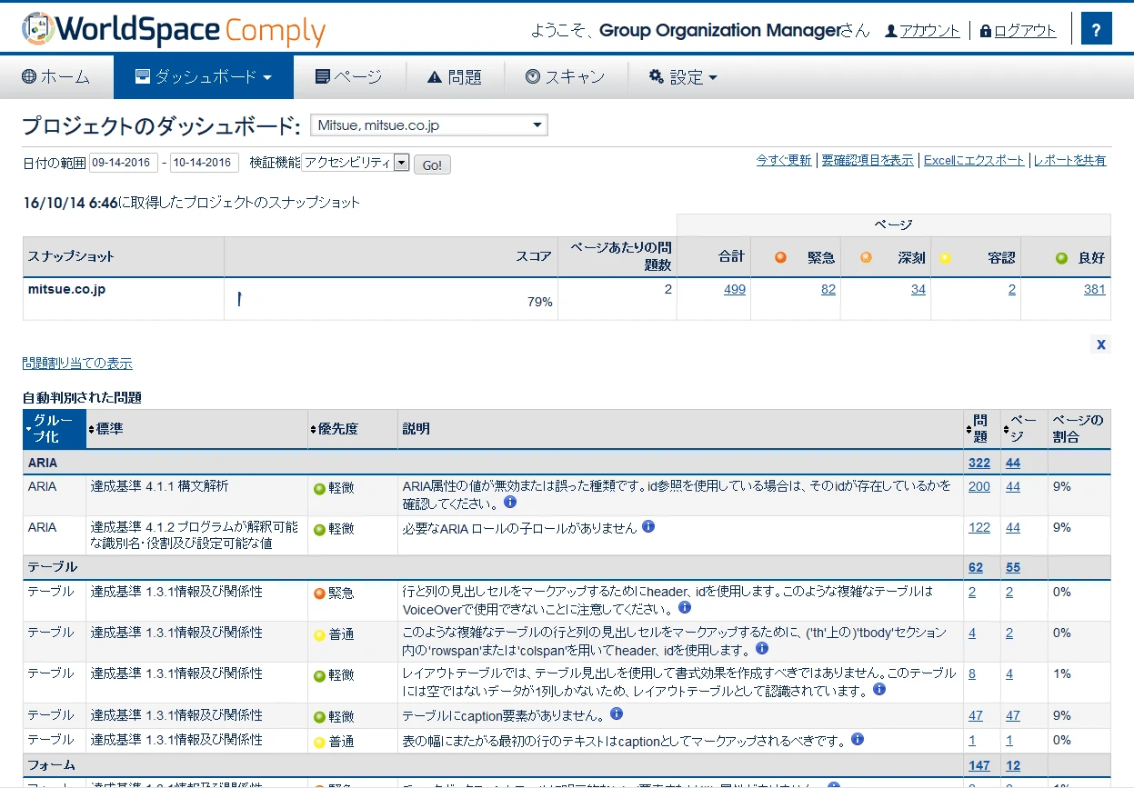 ダッシュボード画面